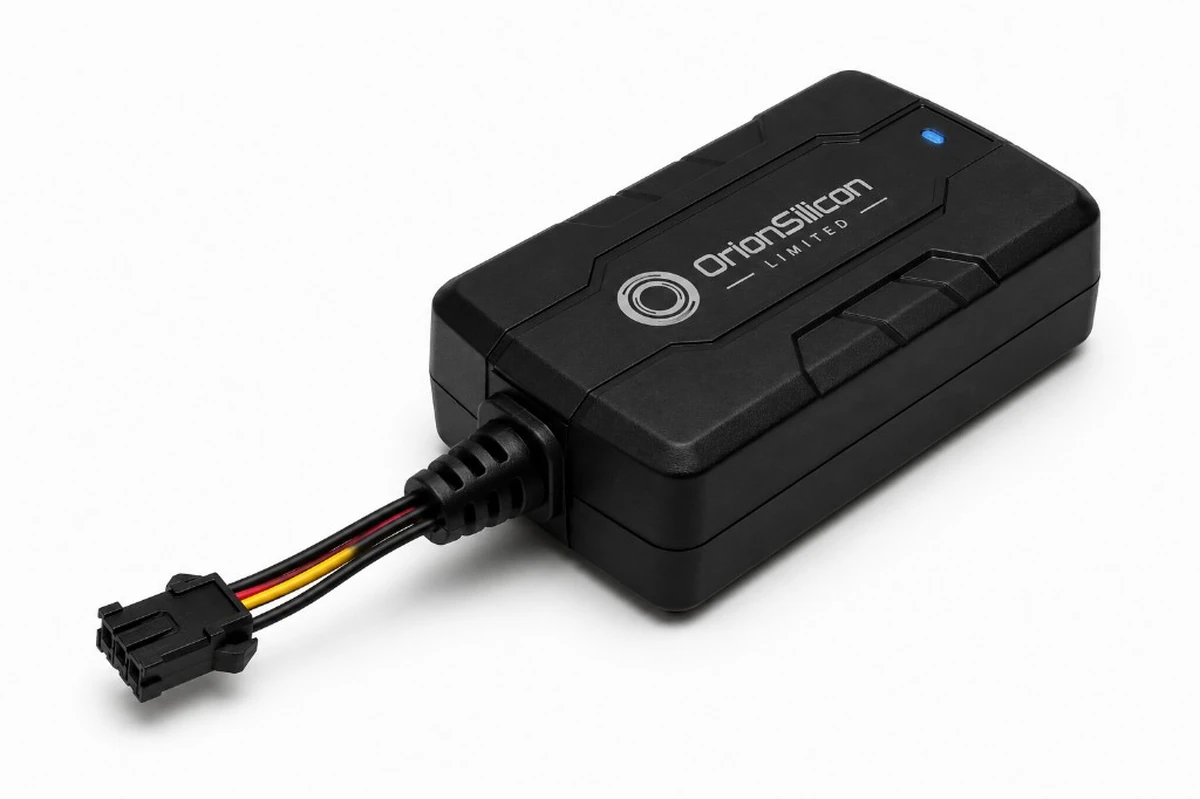 Compact black GPS tracking device for courier logistics