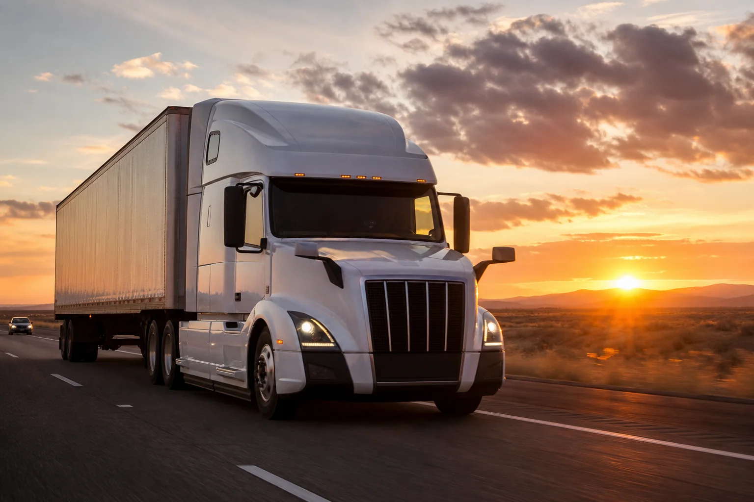 White semi-truck on a highway — fleet tracking system